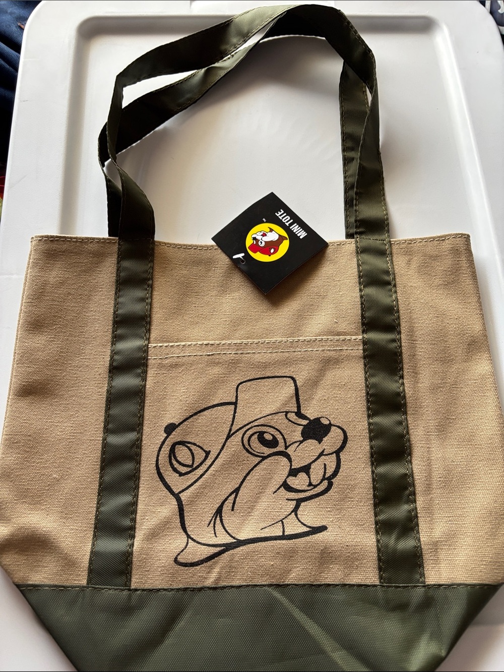BUC-EE'S Mini Canvas Tote Bag with Olive Straps